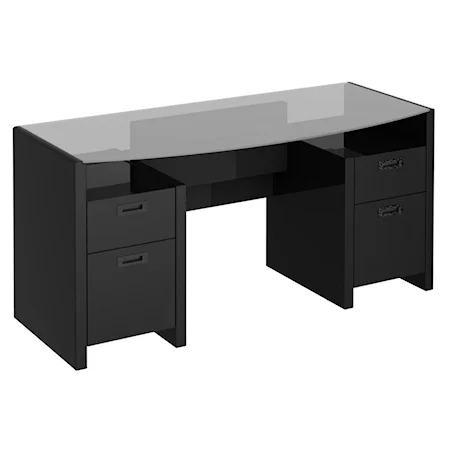 63" Double Pedestal Desk with Bow Front Glass Top